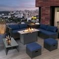 thumbnail image 2 of Topbuy 9 Pieces PE Rattan Wicker Sofa with 42" 60,000 BTU Gas Fire Pit Table Space-Saving Patio Conversation Set with Storage Navy Blue, 2 of 10