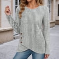 thumbnail image 2 of Telankuip 2025 Fashion Ribbing T-Shirts for Women Long Sleeve Crew Neck Pullover Tops Casual Solid Color Asymmetrical Hem Fall Winter Street Style Soft Cozy Pullovers Tees Grey L, 2 of 5