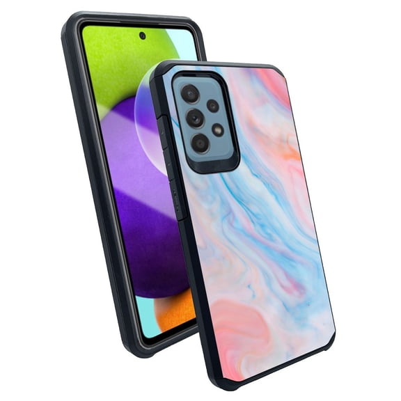 ANJ  Slim Dual Layer Shockproof Case   Tempered Glass Cover for Samsung Galaxy A52 5G - Pastel Marbling