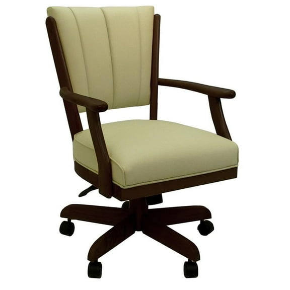 Classic Caster Solid Wood Dining Chair - Ocean Beige Vinyl - Brown Wood