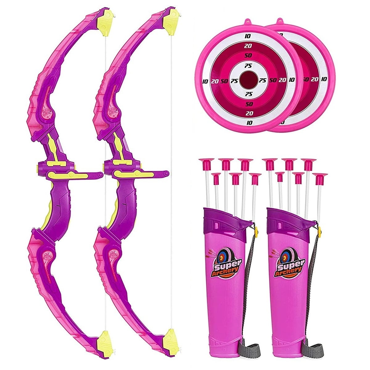 AZToys 88124B6X2 Light Up Bow and Arrow Archery 2 Pack Combo Play Set for Kids Outdoor