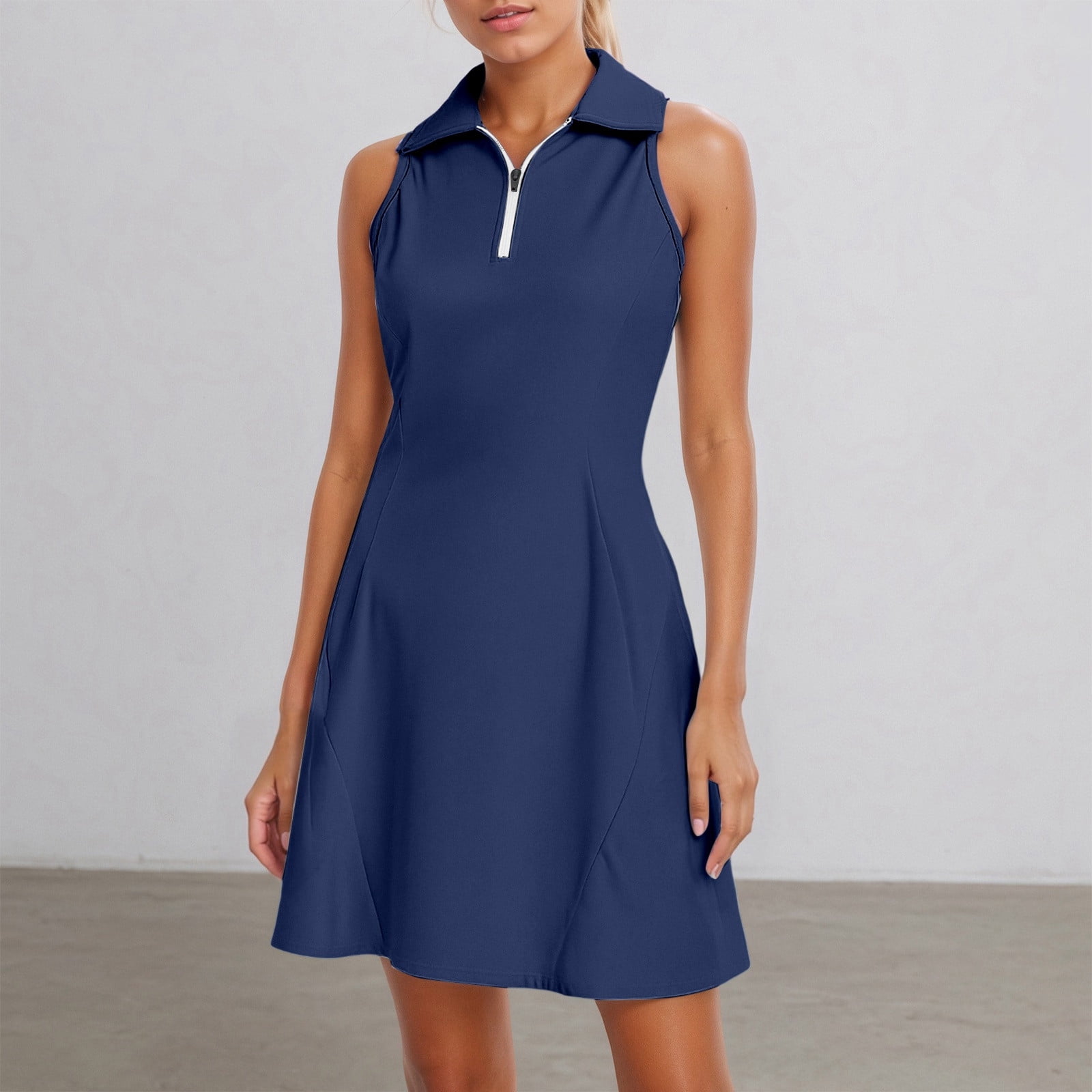 Daznico Women's Sleeveless Golf Tennis Dress Half Zip Polo Neck Built-in Shorts Pocketed Athletic Active Dress,3XL