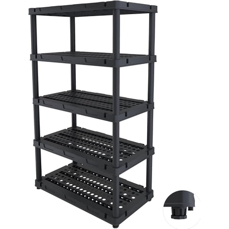 Plastic Storage Shelves, Plastic Heavy Duty Shelves 16.93" D x 35.43" W x 72.44" H,5-Tier Garage Storage Shelving, Shelving Units and Storage