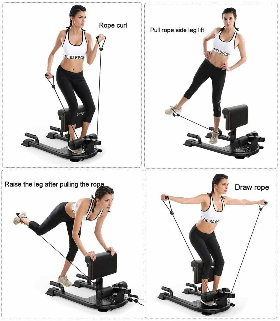 Iron Bar 8-in-1 Multifunction Squat Machine Deep Sissy Squat, Push Up Ab Workout Home Gym with 2 Resistance Handles, Sit Up Exercise Fitness Equipment Ab Trainer Adjustable Machine (Black)
