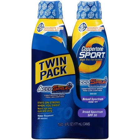 Coppertone Sport Spf 30 Continuous Spray Clear Twin Pack, 6-Ounce Cans