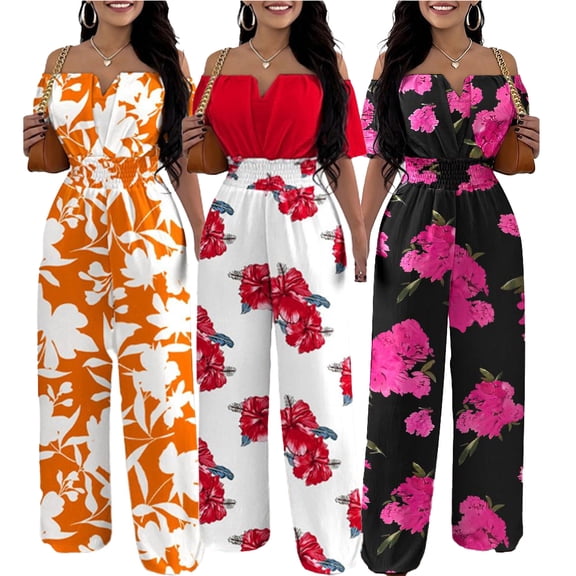 Zoeecloth Jumpsuits for Women Casual Wide Leg Pants Outfits Summer Loose Bodysuit Waisted A Neckline Overal for Women's S-XL