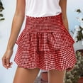 thumbnail image 2 of adviicd Women Y2k Plaid Ruffle Mini Skirt Smocked Waist Pleated Tiered Short Skirt Aline Gingham Skirt Streetwear Red, XL, 2 of 5
