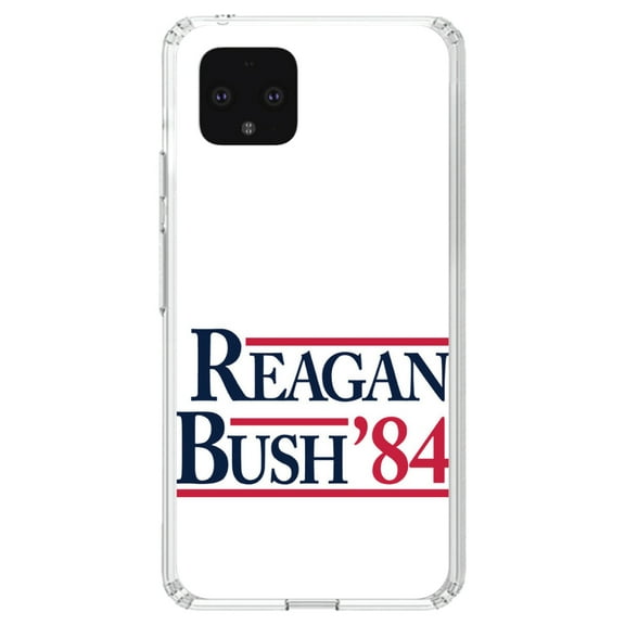 DistinctInk Clear Shockproof Hybrid Case for Google Pixel 4 (5.7" Screen) - TPU Bumper, Acrylic Back, Tempered Glass Screen Protector - Reagan Bush 1984