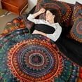 thumbnail image 4 of Manfei Bohemian Mandala Bedding Comforter Set 7-Piece for Girls Women, Hippie Floral Flower Full Bedding Set, Orange Purple Fitted Sheet Flat Sheet, Microfiber Bedroom Decor, 4 of 8