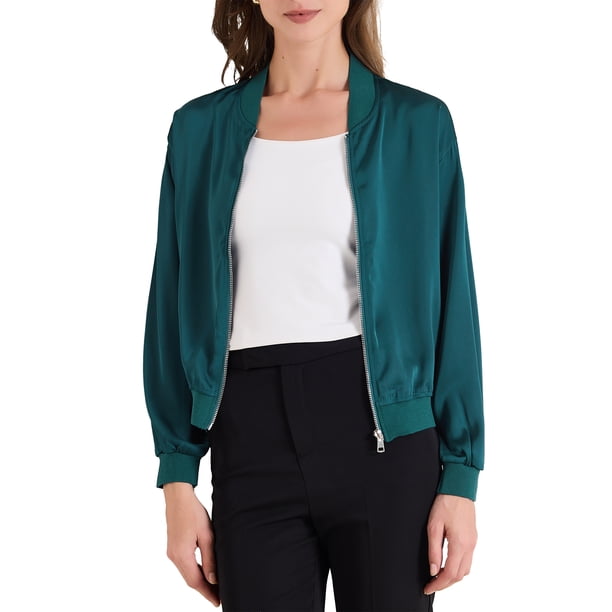 CHAQUETA CASUAL REFINADA para Mujeres, Abrigo con Cierre, Manga Larga, Prenda Exterior Ligera, Talla M, Color Verde Azulado