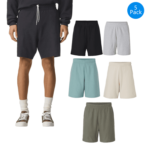 American Apparel Men's Shorts Athletic Workout Gym Activewear Basketball Shorts with Pockets, Multicolor 5 Pack, Size L