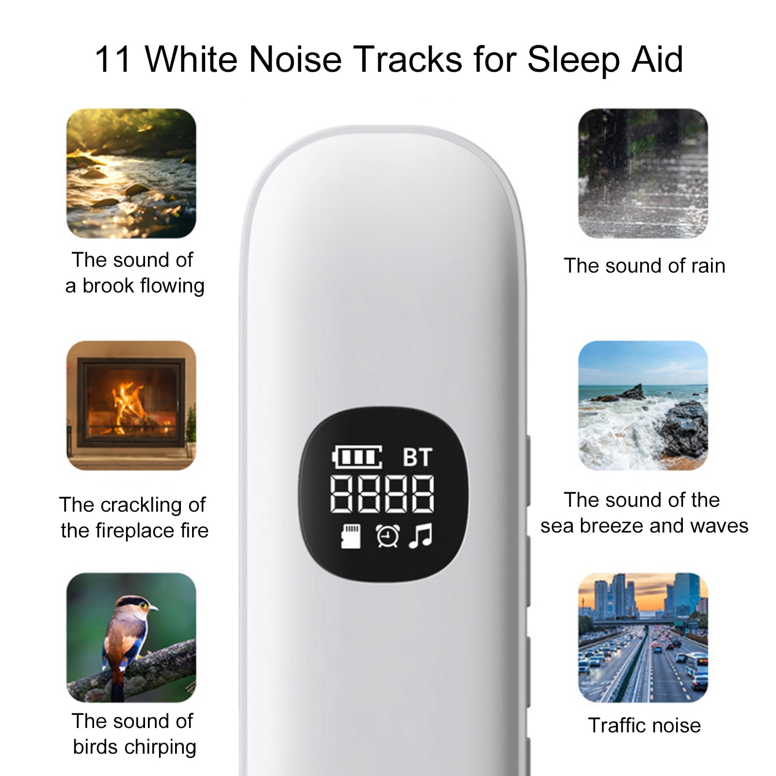 Sleep Speaker Under Pillow With 11 White Noises Timer & Tf Card Slot Wireless Bt Sleep Aid Bone Conduction Pillow Speaker For Side & Light Sleepers Bedside Listening (White)