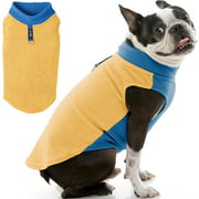 Gooby Half Stretch Fleece Vest Dog Sweater - Honey Mustard, Large - Warm Pullover Fleece Small Dog Jacket with D-Ring Leash