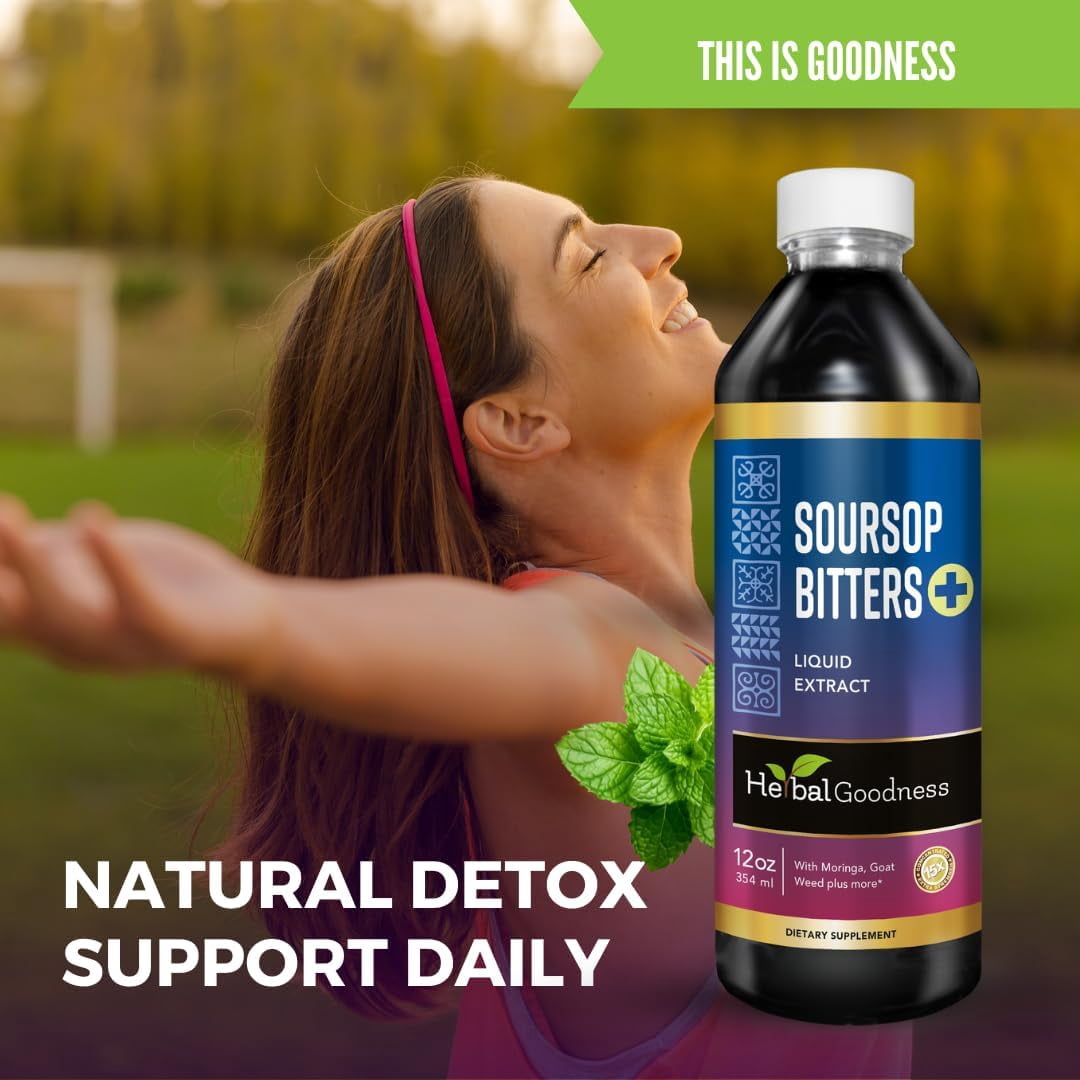 Soursop Bitters Liquid Extract 12fl.oz, Organic Guanabana Leaf Supplement, Graviola Leaf, Gut Health & Colon Cleans - Herbal Goodness