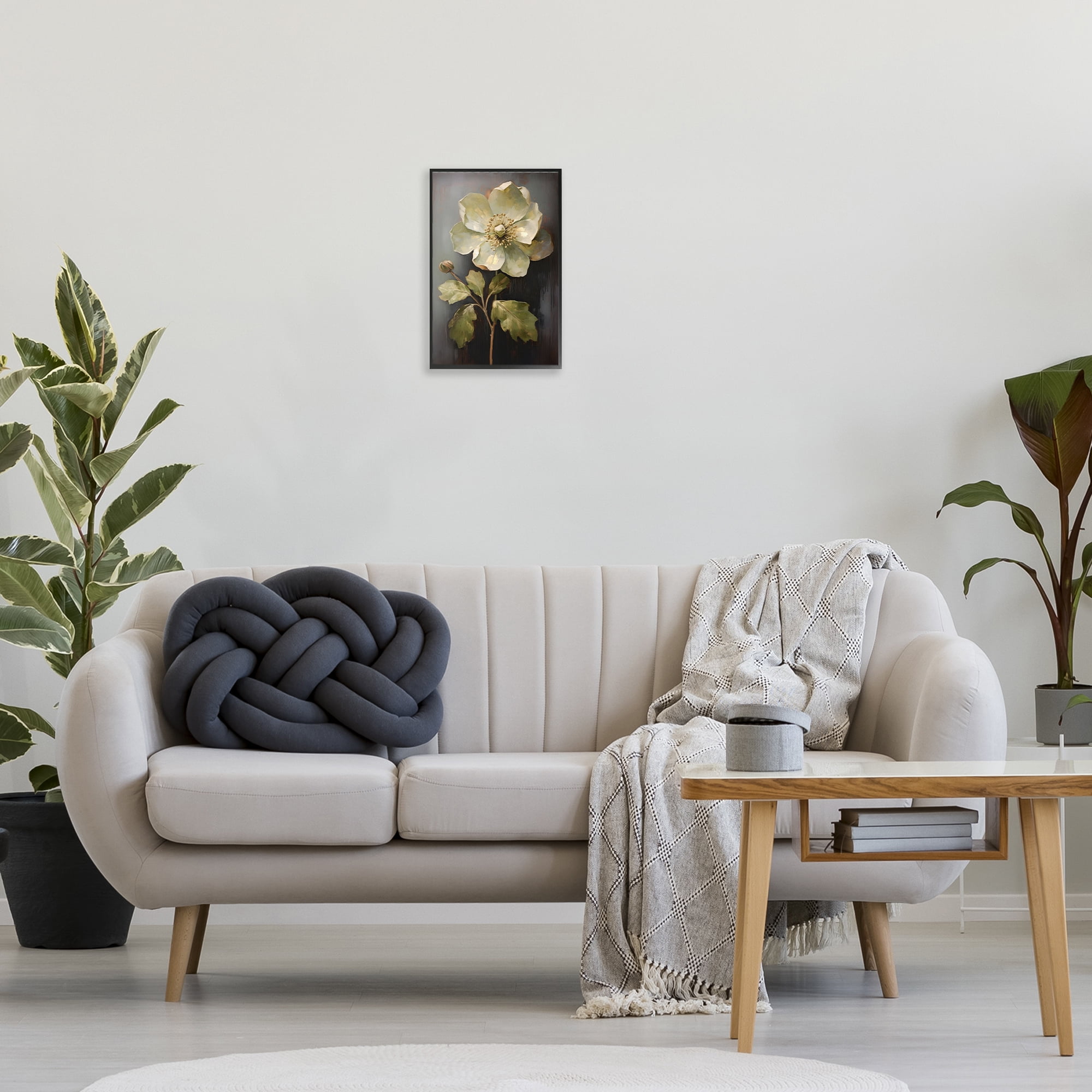 Stupell Industries White Magnolia Floret Botanical & Floral Painting Black Framed Art Print Wall Art, 12 x 18