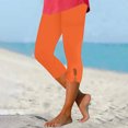 thumbnail image 2 of Summer Savings Clearance! Stamzod Womens Leggings Summer Solid Color High Waisted Stretch Capri Leggings Casual Slim Fit Plus Size Capris for Women Orange B S, 2 of 6