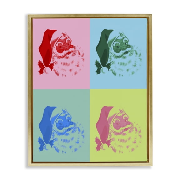 Stupell Industries Eclectic Pop Style Christmas Santa Gold Floating Frame Canvas Art, 17 x 21, by Lil' Rue