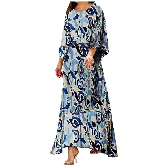 Babysbule Womens Tops Sets Blouse Plus Size Fashion Women Casual Printed Long Sleeve Round Neck Tops Long Dress Sets Fall Saving