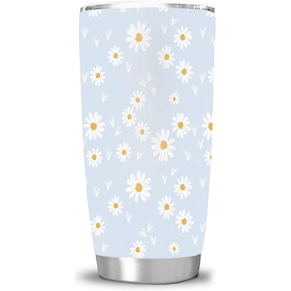 Daisy Flower Coffee Mug Stainless Steel Thermal Tumbler with Lid, Double Wall Vacuum Insulated Travel Mug for Women Men Birthday or Christmas Gifts, 20oz