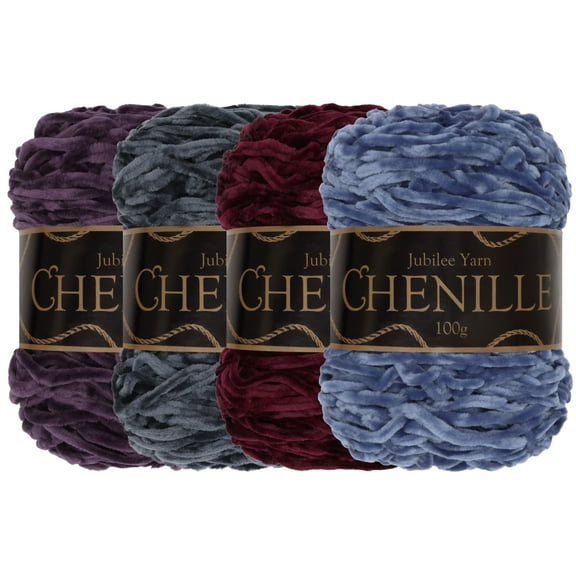 JubileeYarn Chenille Yarn - Worsted Weight Yarn - 100g/skein - Shades of Purple - 4 Skeins