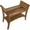 thumbnail image 3 of Compact Rectangular Teak Shower / Outdoor Bench with Shelf and Curved Liftaide Arms in Brown Finish, 3 of 3