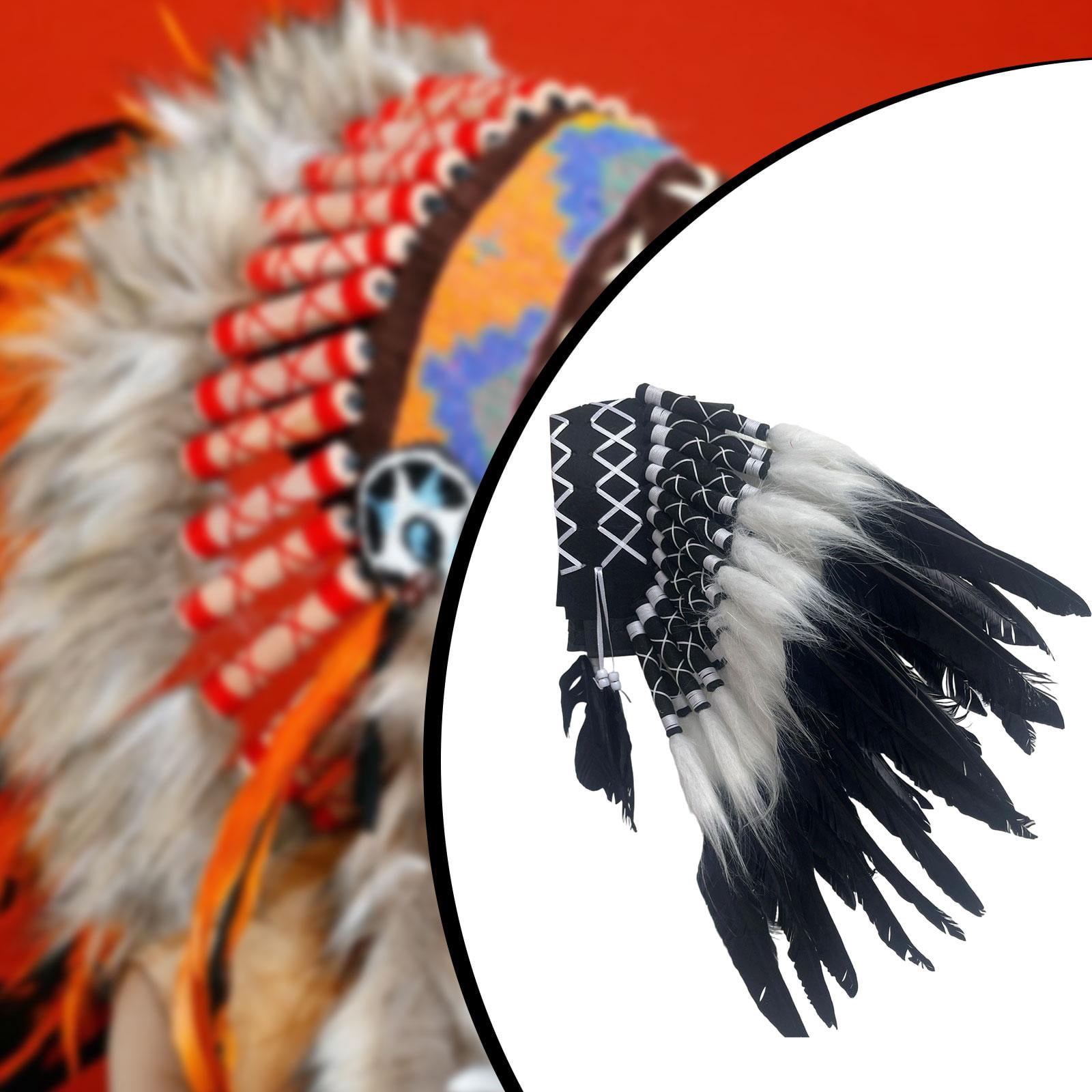Penacho De Plumas Indio Con Diadema Ajustable Para Jefe - Accesorio De Disfraz De Poliéster Para Halloween, Fiestas Y Cosplay