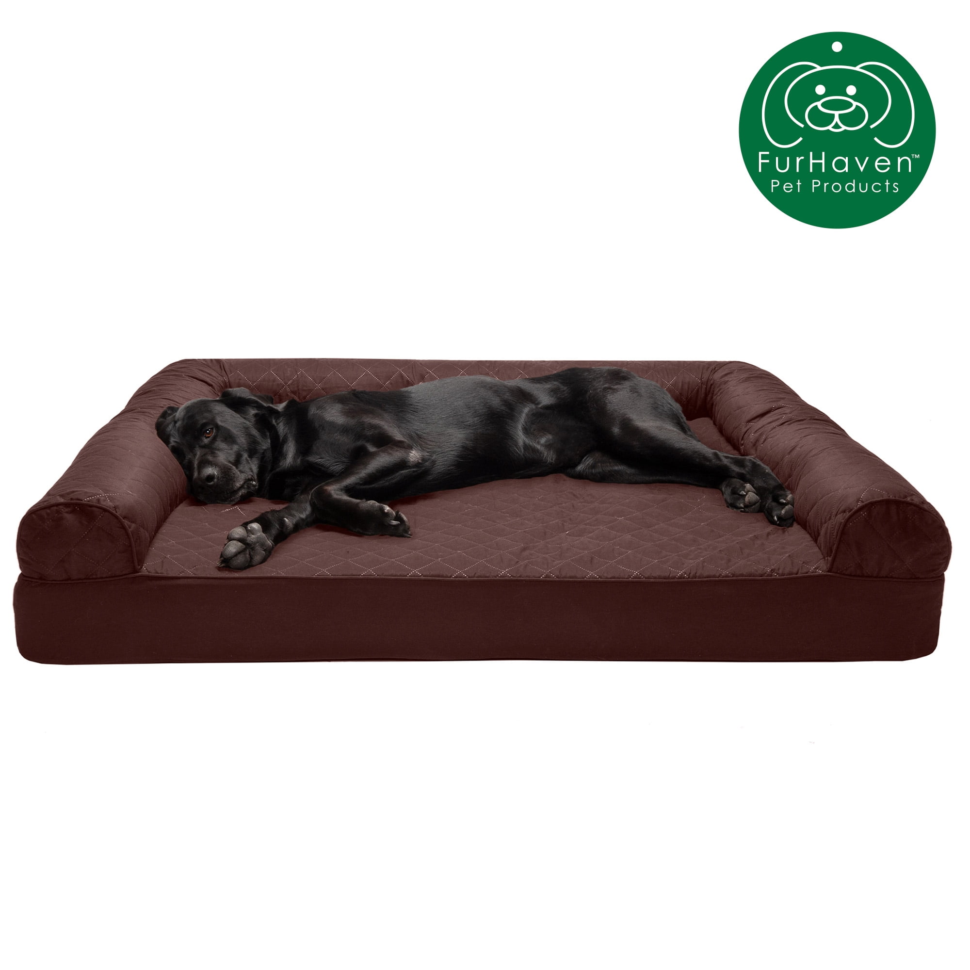 Coffee Jumbo Furhaven Pet Dog Bed Orthopedic Quilted Sofa-Style Living Room Couch Pet Bed for Dogs & Cats 