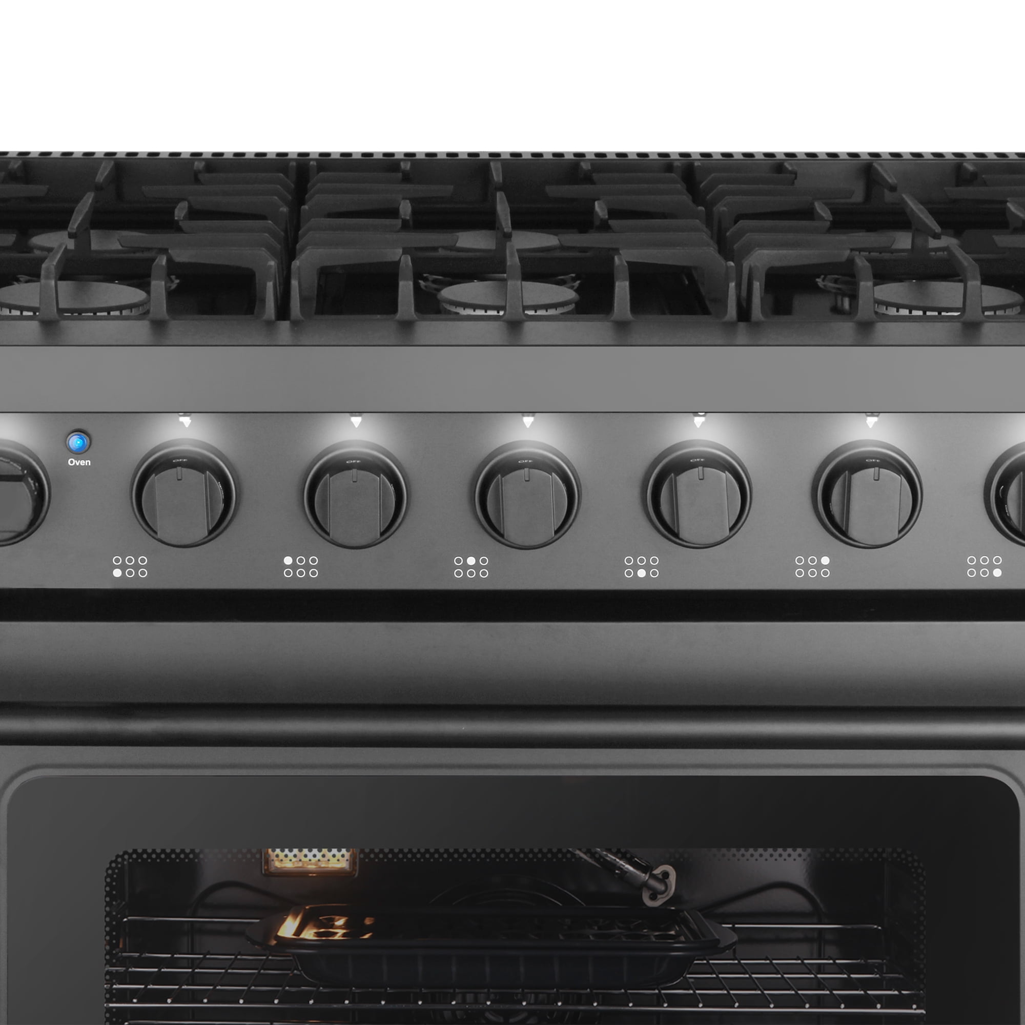 Cosmo 36 in. Haven Collection 6 cu. ft. Gas Range, 6 Burners, Convection Oven, Knob LEDs, Matte Black