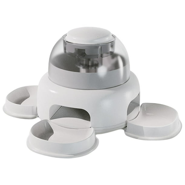 Dispensador de comida interactivo de cerámica para gatos con tapete para olfatear con cuatro bandejas