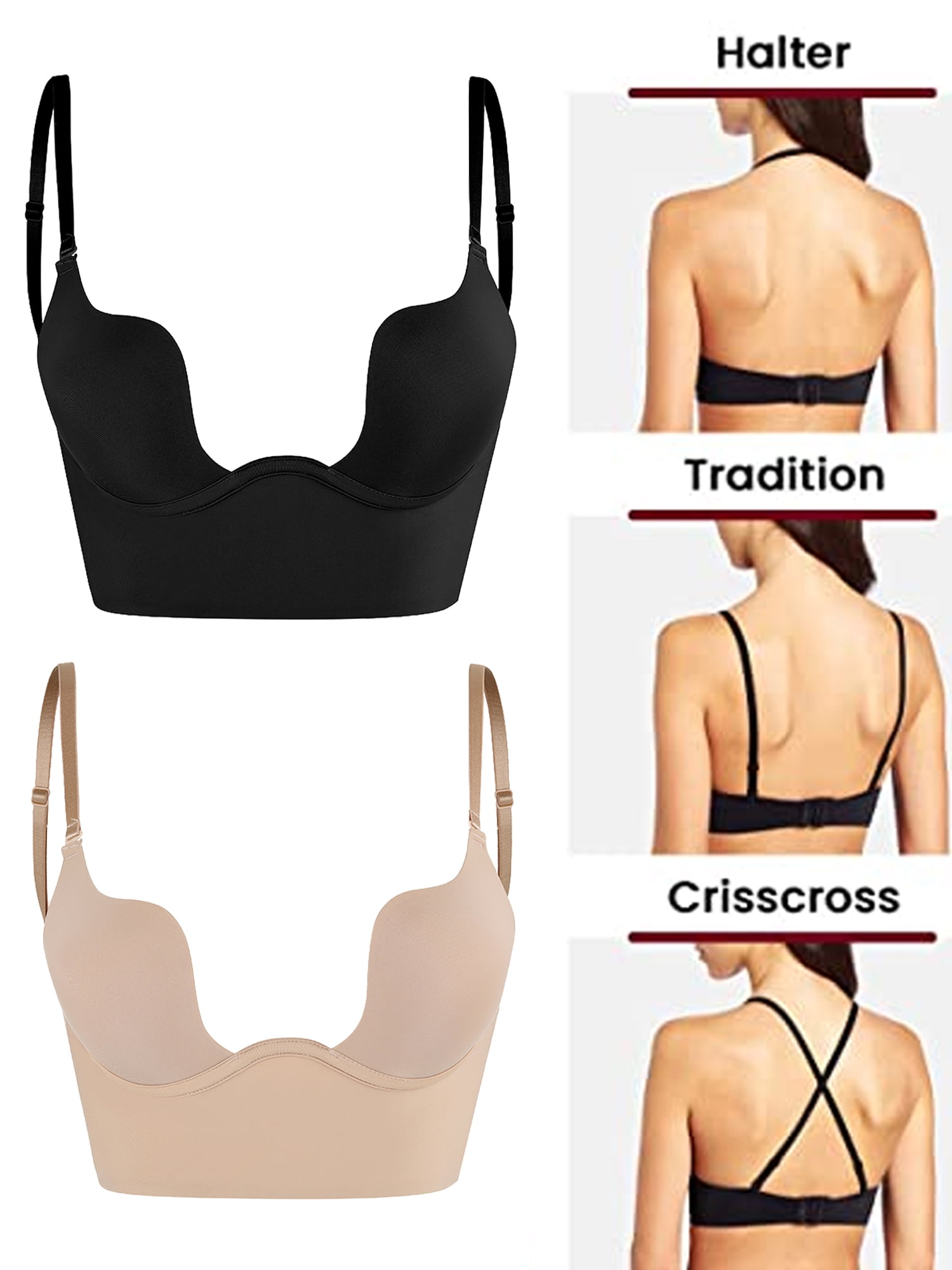 Anyfit Wear Deep Plunge Push Up Bra for Women Low Back Bra Wire Lifting