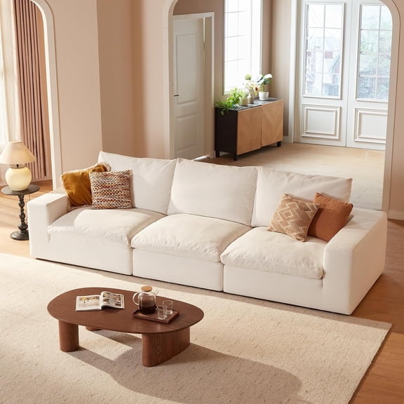 Vorthio 125.9" Cloud Couch,Oversized Modular Sectional Sofa,35'Deep Seat Comfy Sofa, Boneless Couches for Living Room,White(3 Seater)