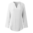thumbnail image 4 of Wang6 Women's Oversized Long Sleeve T Shirts Causal V Neck Button Summer Tunic Tops Loose Fit Solid Long Tees Shirts White XXXXXL, 4 of 5