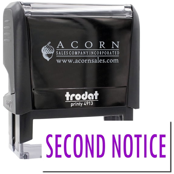 Large Self-Inking Second Notice Stamp, Trodat Printy 4913, Press and Print Stamping, Impression Size 7/8" x 2-1/4", Up to 10,000 Impressions - Purple Ink