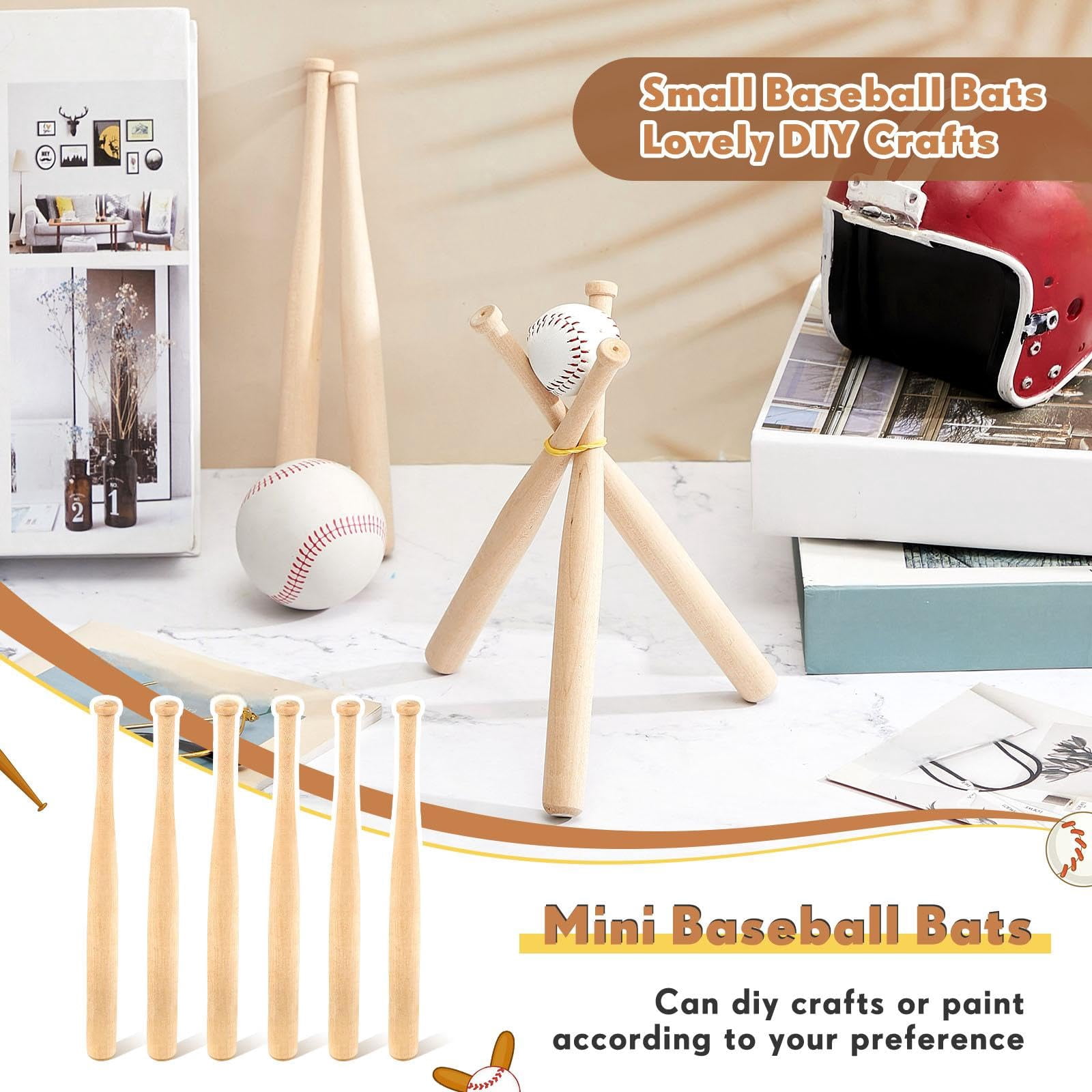 24 Pack Unfinished Mini Baseball Bat 8 Inch Unpainted Wood Baseball Bats for Painting Keychain Action Figures DIY Craft Projects Ball Sports Party Favors