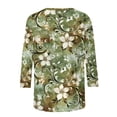 thumbnail image 5 of Craaazy Women's Cozy 3/4 Sleeve Floral Prints Round Neck Loose Summer T-shirts Gifts, 5 of 5