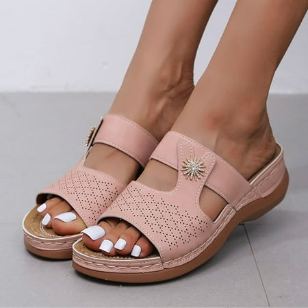 

ZXHACSJ Womens Shoes New Pattern Embroidery Peep-toe Sandals Hollow Out Slippers Pink 38