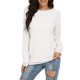 thumbnail image 2 of Top De Cuello Redondo Manga Larga Diseño De Empalme Versátil Sudadera De Mujer Top Para La Vida Diaria Fiesta Club Vacaciones Oficina Blanco M, 2 of 5