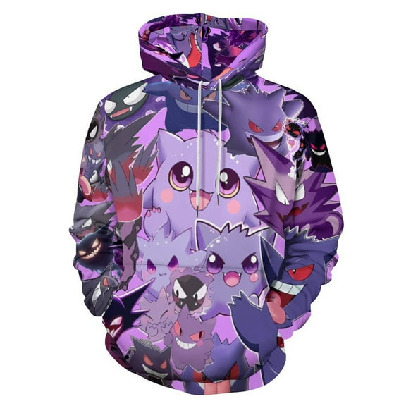 Gengar Hoodies for Men Women 3D Print Pullover Novelty Hooded Sweatshirt Hoodies with Big Pockets S