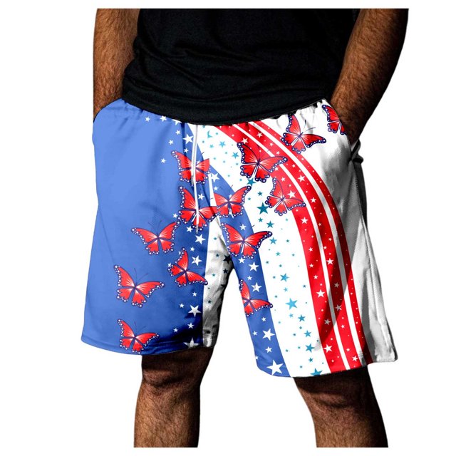 Wyzesi Cargo Shorts for Men 11 Inch Inseam Male Spring and Summer Independence Day Color Beach Pants Drawstring Elastic Waist Breathable Soft Short Daily Streetwear Tie Pocket Casual Shorts