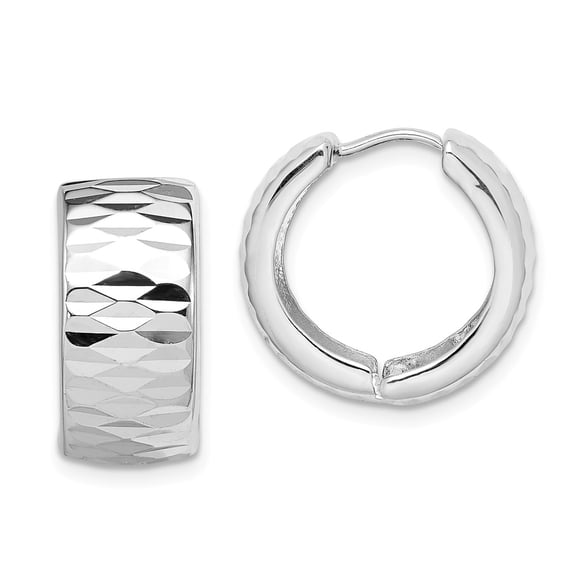 925 Sterling Silver Rhodium Polished Diamond Cut Hinged Hoop Earrings; for Adults and Teens; for Women and Men