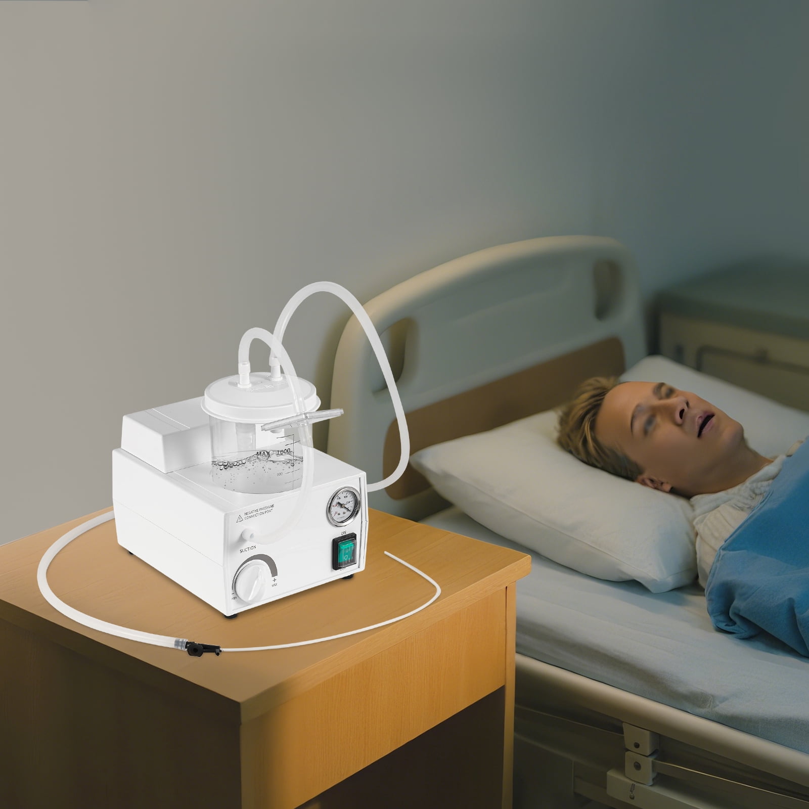 Portable Phlegm Suction Unit 11L/min 0.07MPa, Oil-Free Aspirator Machine 1000ml Removable Bottle for Home Hospital COPD Elderly Care, 110V AC