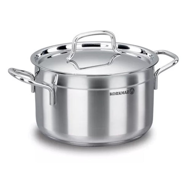 Cacerola de Cocina con Tapa de Vidrio, Cacerola de Acero Inoxidable, Modelo “Tombik” con Revestimiento Antiadherente, Capacidad 5.5 Litros, Hecha en Turquía
