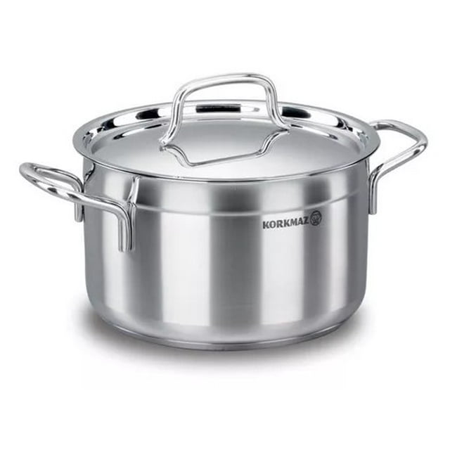 Cacerola de Cocina con Tapa de Vidrio, Cacerola de Acero Inoxidable, Modelo “Tombik” con Revestimiento Antiadherente, Capacidad 5.5 Litros, Hecha en Turquía