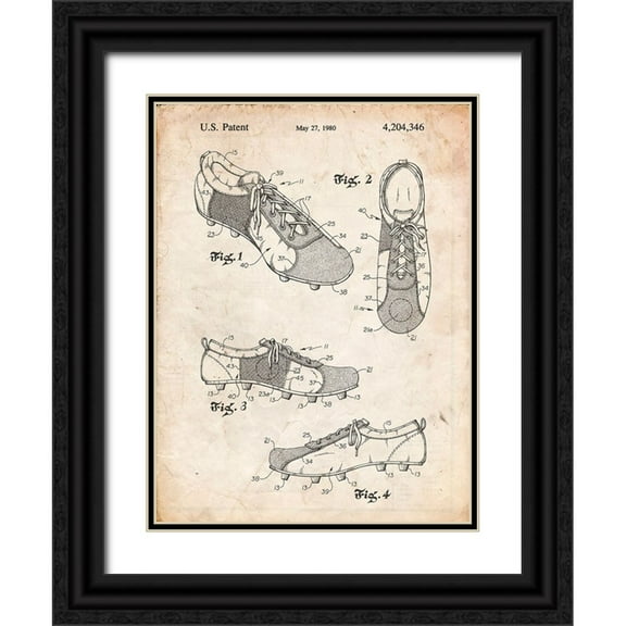 Borders, Cole 12x14 Black Ornate Wood Framed with Double Matting Museum Art Print Titled - PP55-Vintage Parchment Soccer Cleats Poster