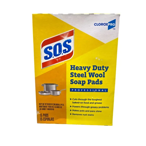 S.O.S Heavy Duty Steel Wool Soap Pads, Professional Grade, 15 Count, Cuts Grease & Rust