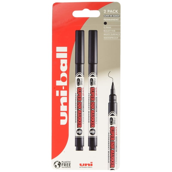 Uni Super Ink Marker PNA-125 Black Plastic Free Packaging Pack 2