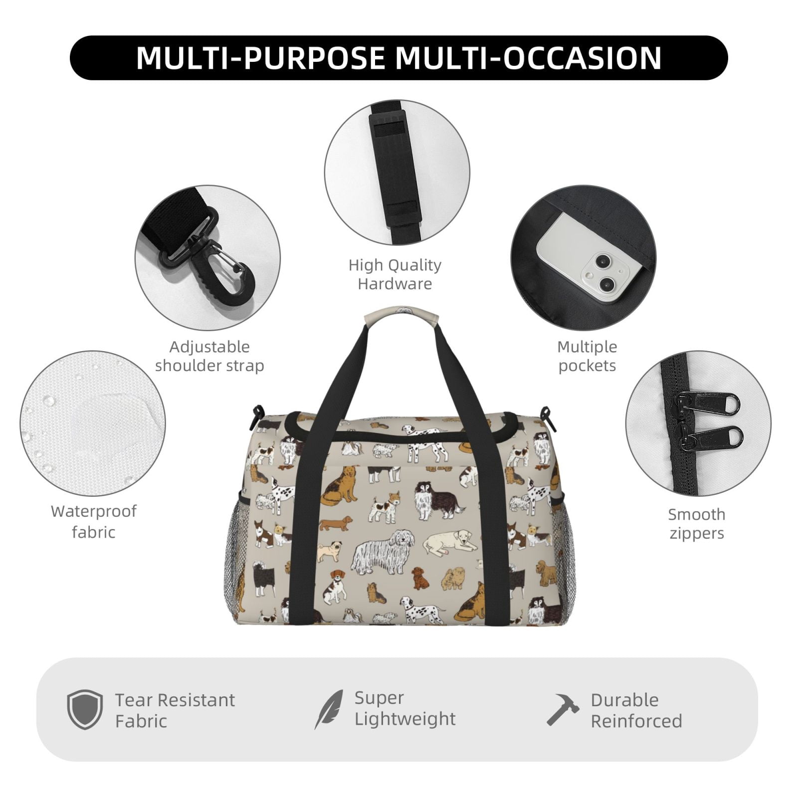 Fuzoiu Dog Animal Print Travel Duffle Bag,Carry On Tote Bags,Duffel Bag,Sport Gym Bag, Hospital Bag for Labor and Delivery, Overnight Bag,Luggage Bag