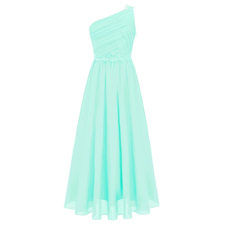 YONGHS Kids Girls One Shoulder Wedding Bridesmaid Dress Party Gowns Mint  Green 14 - Walmart.com