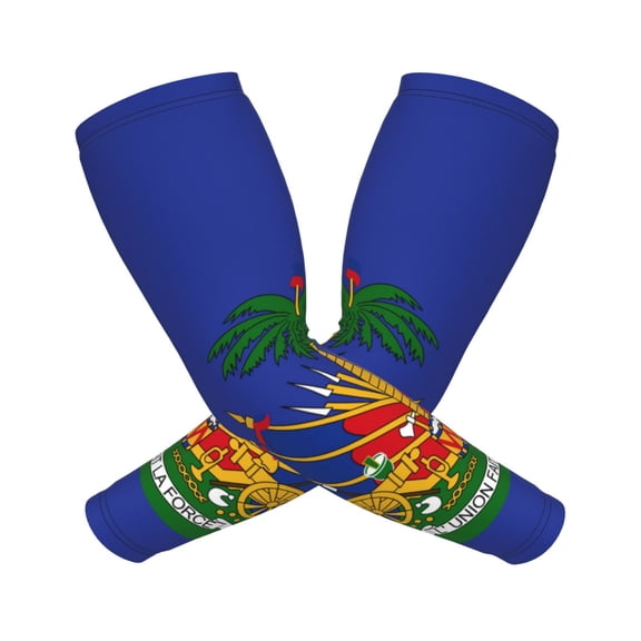 Compression Arm Sleeves Cooling For Men Women Coat Of Arms Of Haiti Sun Protection Sleeve Baseball Athletic Basketball Sleeve Cover