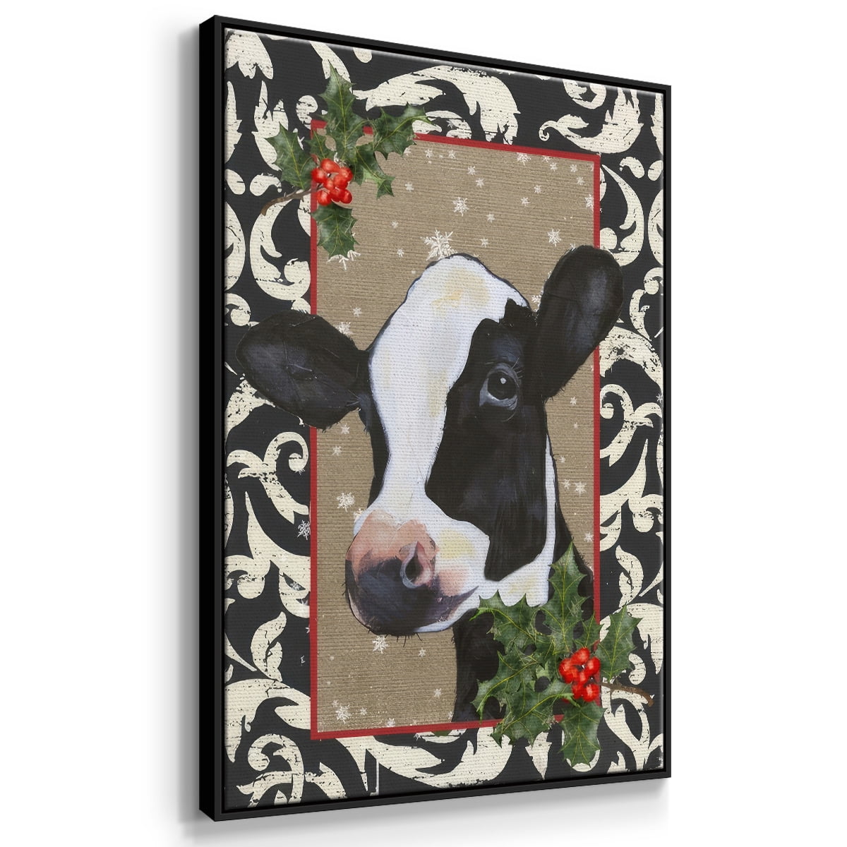 County Christmas Farm I - Framed Gallery Wrapped Holiday Canvas - 27 x 41 - Black Frame